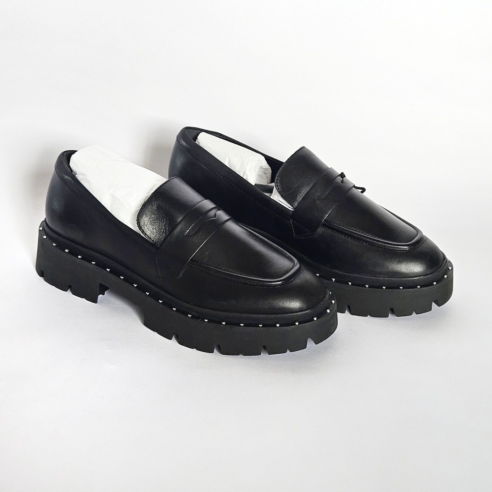 SCHUTZ Evereve Christie Studs Loafer in Black Leather Size US 8 Lug Sole NEW
